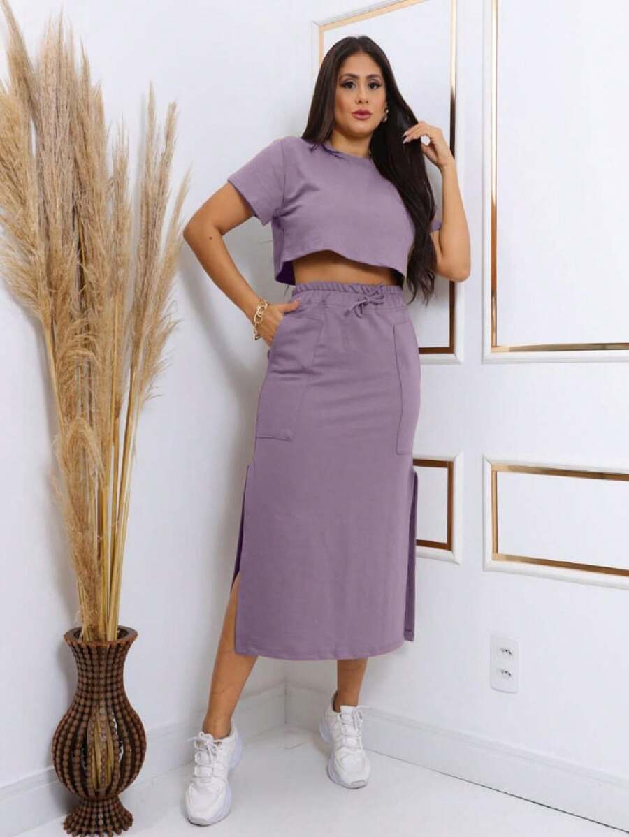 Women Two-Piece Outfits - 紫丁香色 - 查看 1