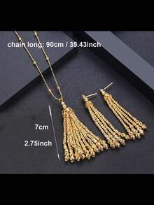 1 套全手工製作金色珠子長項鍊和耳環女式時尚派對珠寶套裝流行 - 金色 - 查看 2