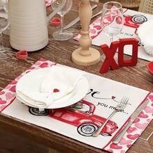 1pc Valentine's Day Placemat Set With Car & Heart Motif For Wedding Anniversary Dinner Table Decoration, Farmhouse Kitchen, Dining Room, Party - Multicolor - View 4