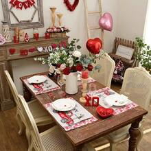 1pc Valentine's Day Placemat Set With Car & Heart Motif For Wedding Anniversary Dinner Table Decoration, Farmhouse Kitchen, Dining Room, Party - Multicolor - View 5