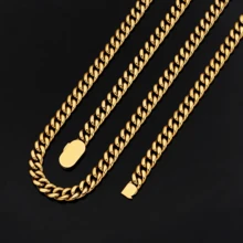ZG YING ZHOU ZGYZ 1pc Fashion Hip Hop Style Rock Miami 8mm/10mm/12mm Stainless Steel 18K Gold Plated Curved Cuban Chain Bracelet Necklace, Nightclub Street Snap Unisex Jewelry Long Necklace