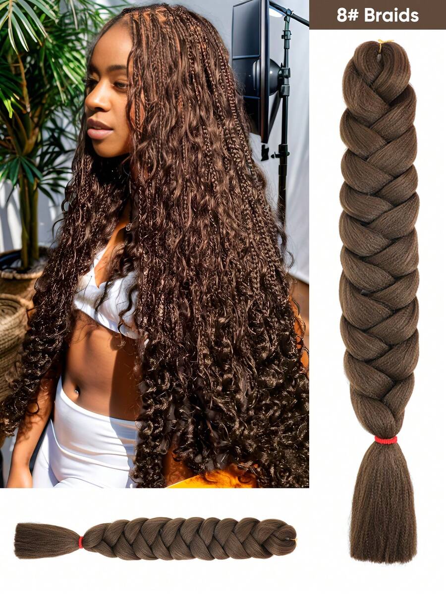 165G 1件合成纖維低溫彈性插片頭髮，可經熱水定型，低溫阻燃，黃褐色、玫瑰粉色、暗綠色、紅色等多種彩色女性插片頭髮，適用於日常、節日和角色扮演，也是新年禮物，長40寸 - 摩卡棕 - 查看 1