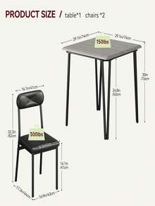 Dining Table Set For 2, Kitchen Table And Chairs, Square Dining Room Table Set With 2 Upholstered Chairs, 3 Piece Kitchen Table Set For Small Space, Apartment - Grey - View 2