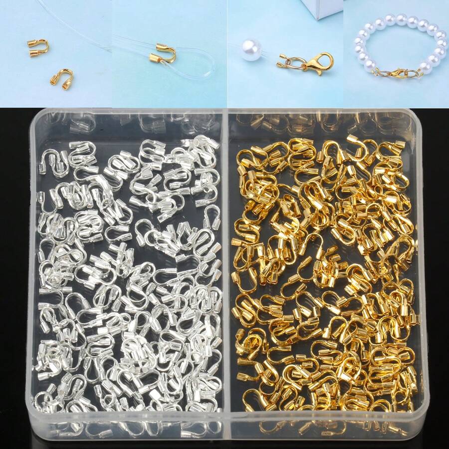 300入組18k鍍金黃銅鎖線保護環u形組件,用於耳環手鍊項鏈鎖線保護u形保護環線纜線保護環和盒子附件用於diy工藝耳環手鍊項鏈珠寶製作用品金色和銀色0.45*0.4cm - Wire Protectors U-shaped - 查看 1