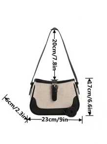 Retro Contrast Color Shoulder Bag, Niche Design Underarm Wallet, Women's Buckle Decor Crossbody Bag - Black and White - View 6