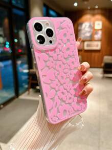 1pc Pink Flower & Ripple Texture Phone Case Compatible With IPhone 14plus/13promax/12/11/7g/7p/Ix/Xr/Xsmax With Non-Slip Design & Camera Hole - Multicolor - View 4