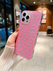 1pc Pink Flower & Ripple Texture Phone Case Compatible With IPhone 14plus/13promax/12/11/7g/7p/Ix/Xr/Xsmax With Non-Slip Design & Camera Hole - Multicolor - View 2