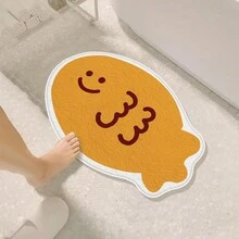 1pc Yellow Fish Shaped Soft Faux Cashmere Fabric Washable Anti-Slip Rug, For All Indoor Areas Such As Bathroom Door, In Front Of Bathtub And Shower Room, Easy To Clean - Yellow - View 4