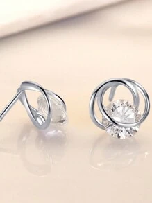 1 對時尚 925 純銀方晶鋯石耳釘,適合女士日常佩戴 - 銀色 - 查看 4