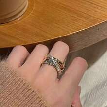 1件女性婚禮珠寶,伴娘新娘結婚戒指十字形多色方形鋯石裝飾的豪華可調節戒指,適用於情人節禮物、婚禮、派對、日常佩戴 - 金色 - 查看 12