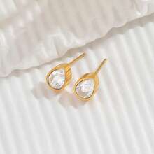 1對不銹鋼時尚小巧水滴型耳環,適合女性日常佩戴 - 水滴型 - 查看 1