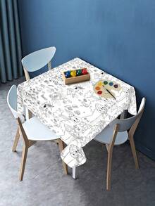1pc Creative Print Tablecloth For Doodling And Decorating, Kindergarten Tablecloth Decoration - White - View 2