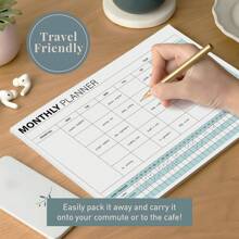 BUBU 1pc Undated Monthly Planner Desk Pad Thick Paper Planning Pad For Organizing And Scheduling Tasks, Productivity Habit Tracker, Golas, Notes And To Do List - Blue - View 1