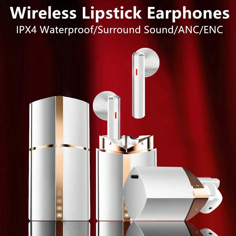 1入組白色特殊唇膏設計無線耳塞可愛口紅無線耳機48小時播放時間耳塞ipx4防水符合人體工學唇膏式耳機充電盒和電源顯示立體聲低音耳機,適用於運動跑步愛好者可愛的口紅耳機,是送女友,媽媽,姐妹,朋友的漂亮禮物 - 白色 - 查看 1