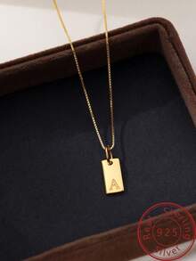Under the banyan tree 1 件簡單方形 26 個英文字母 925 純銀吊墜項鍊,多功能女式鎖骨鏈 - 金色 - 查看 24
