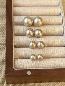 1pair Women's Simple 925 Sterling Silver Pearl Stud Earrings For Ear Piercing - Light Champagne 8mm 38212 - Champagne - View 3