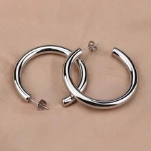歐美簡約c形幾何夸張的耳釘,高端街頭風格,個性極簡主義風格,大膽的耳環 - 銀色 - 查看 3