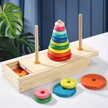 10層河內塔木製拼圖玩具,附贈隨機顏色木盒,非常適合作為禮物贈送給孩子 - 十層漢諾塔(顏色隨機 木盒裝) - 查看 4