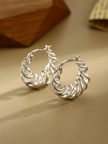 1pair S925 Silver Spiral Hollow Out Earrings, Unique European & American Minimalist Style Personalized Earrings, Suitable As A Gift For Women On Holidays Or Daily Wear - Silver - View 4