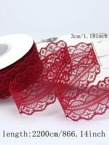 1roll 22m Lace Edged Ribbon For Valentine'S Day Floral Wrapping, Festival Gift Packing, Cake, Party Decoration With Bowknot - Burgundy - View 3