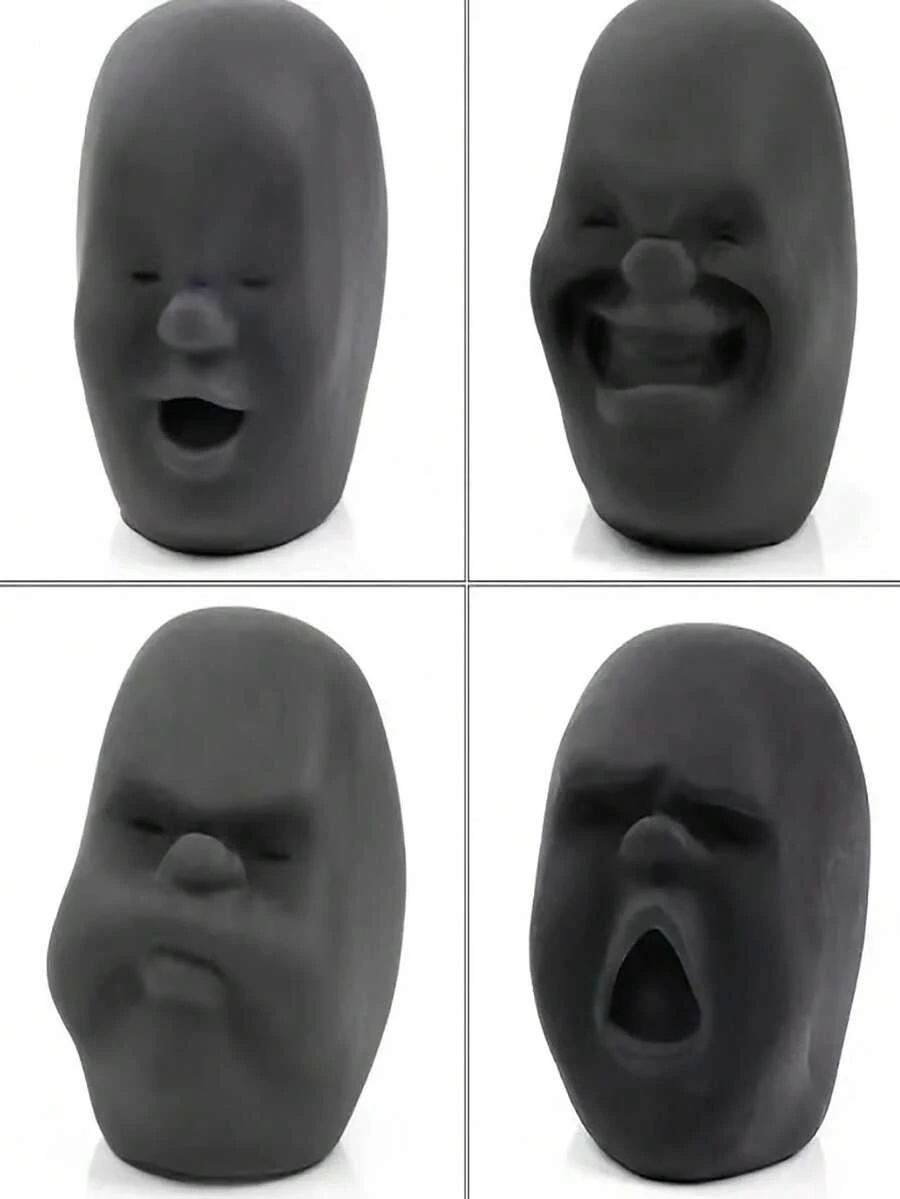 1pc Black Funny Expression Doll, Random Expression, Stress Relief Face Shape Toy - Black - View 1
