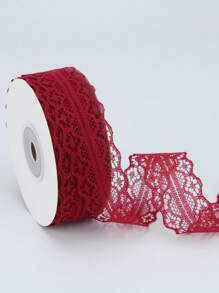 1roll 22m Lace Edged Ribbon For Valentine'S Day Floral Wrapping, Festival Gift Packing, Cake, Party Decoration With Bowknot - Burgundy - View 4
