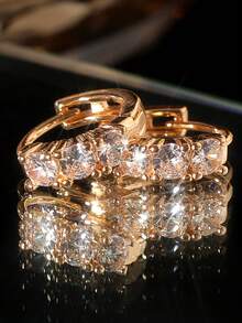 1 對女士時尚珠寶 18k 鍍金銅耳環配方晶鋯石 - 金色 - 查看 3