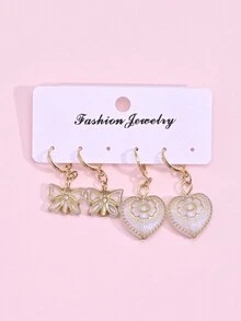 2對復古宮廷風格心形&蝴蝶&漸變色印花吊墜耳環套裝,適用於女性的情人節禮物 - 耳環 - 查看 7