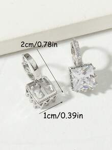 Fashionable Minimalist Style Multicolor Cubic Zirconia Square Shaped Earrings Suitable For Daily Wear & As A Gift For Your Loved One/Partner - Simplicity - View 6