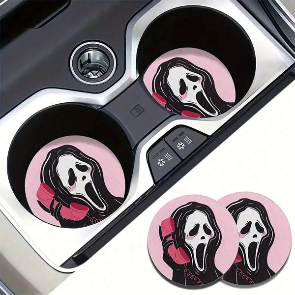 2 Pièces Crânes Parlant Au Téléphone Texture Créative Et Drôle Voiture Tasse Sous-verres Antidérapant Support De Verre Tapis