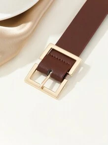 1 件方形扣中国风时尚文艺复古个性女士腰带，适合日常穿着和派对万圣节秋季，秋季，万圣节 - 酒紅色 - 查看 3