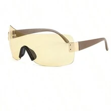 1pc Y2k Rimless Oversized Sunglasses, Simple Windproof Goggles, Unisex Personalized Sunglasses - Multicolor - View 15