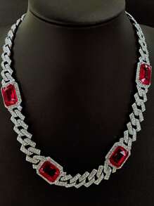 1pc Fashionable Men/Women Alloy Fully Rhinestone Gem Necklace, Shiny Rhombic Chain Jewelry For Daily Wear - Gemstone Hip Necklace - View 13