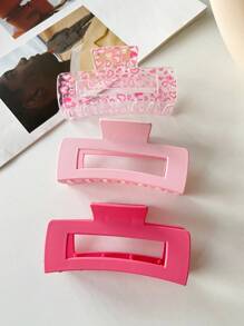 1-4个/套粉色爱心磨砂透明方形大号轻便塑料发爪夹，时尚高档，甜美优雅，适合日常外出、扎头发、洗脸或沐浴、化妆和搭配休闲、上学等场合的粉色配饰，情人节礼物，发夹，发卡，发夹，发卡，秋冬发夹，女士度假装扮发饰，情人节礼物 - 款式 - 查看 17