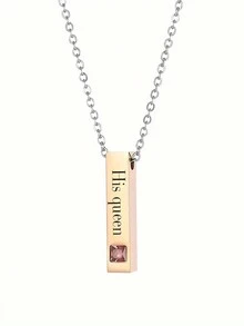 1 件定制雕刻不锈钢方形锆石吊坠项链，适合女士，是送给情侣的绝佳情人节礼物 - 玫瑰金 - 查看 7