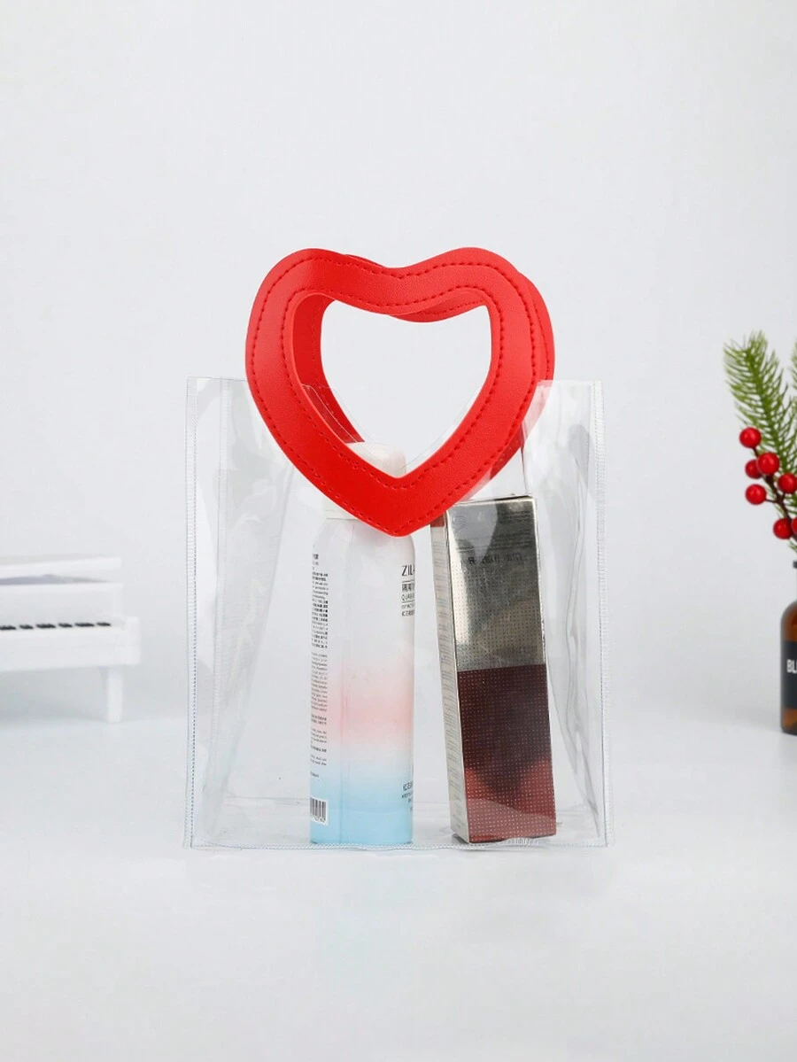1 件透明心形裝飾禮品袋,附手柄,適合禮品包裝、送禮、派對禮品、情人節 - 紅色 - 查看 1