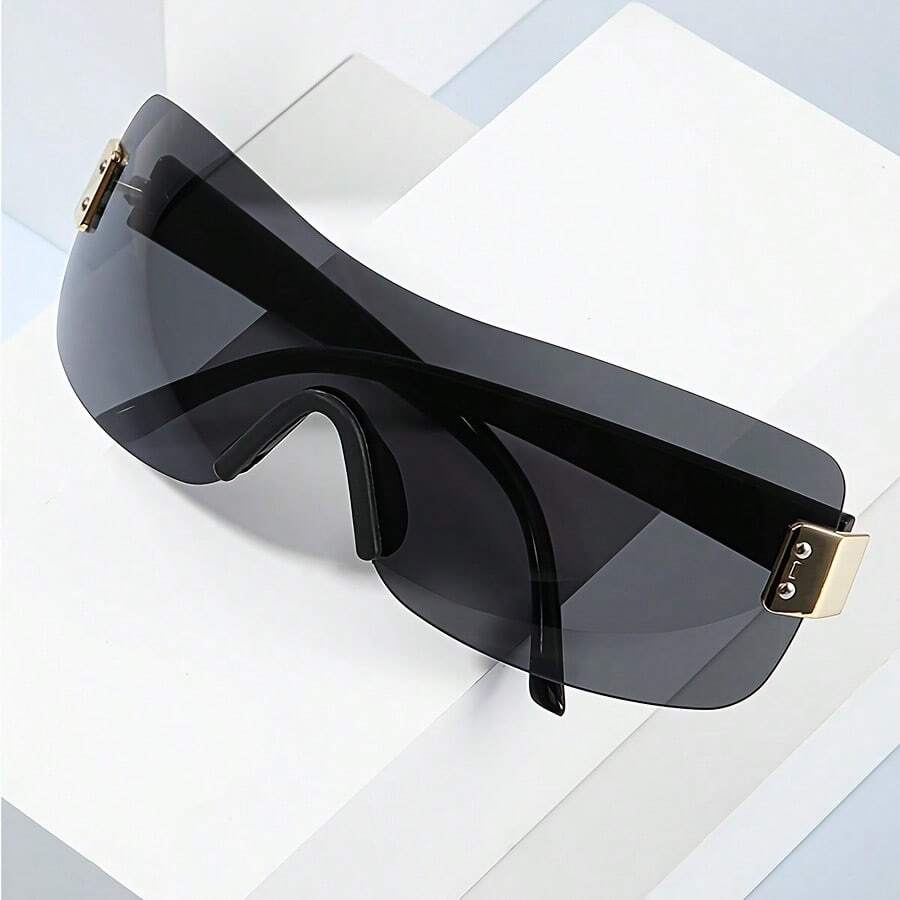 1pc Y2k Rimless Oversized Sunglasses, Simple Windproof Goggles, Unisex Personalized Sunglasses - Multicolor - View 1