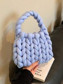 2023 New Arrival Popular Women's Handbag With Niche Design, Casual And Versatile Style, Simple And Chic. Features: Comfy Material, Weave Texture, Solid Color, Various Colors Are Available, Fresh And Open Design, Comfortable To Carry, Bucket Bag - Blue - View 3