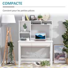 HOMCOM Bureau bibliothèque 2 en 1-3 niches 4 espaces de Rangement - Panneaux Particules métal Blanc - Blanc - Voir 9
