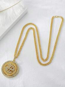 1pc Woman's Stylish 360-Degree Rotating Us Dollar Coin Pendant Necklace With Diamond Decoration - Gold - View 4