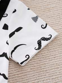 Yierying Infant Boys' Short-Sleeved Two-In-One Romper With Black Mustache Print And Bow Tie Design, Suitable For Spring/Summer Seasons