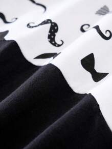 Yierying Infant Boys' Short-Sleeved Two-In-One Romper With Black Mustache Print And Bow Tie Design, Suitable For Spring/Summer Seasons
