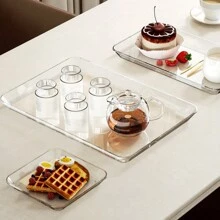 Khay trong suốt, Khay đựng đồ nhà bếp, Khay đựng đồ trên bàn và Khay phục vụ, Thích hợp cho bữa sáng, món tráng miệng, bánh mì, đồ ăn nhẹ, Khay đựng đĩa & cốc đa năng, Trang trí cho nhà bếp và phòng khách - Màu trong suốt - Xem 6