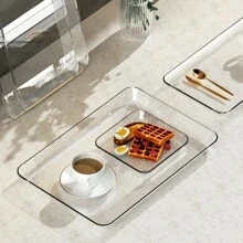 Khay trong suốt, Khay đựng đồ nhà bếp, Khay đựng đồ trên bàn và Khay phục vụ, Thích hợp cho bữa sáng, món tráng miệng, bánh mì, đồ ăn nhẹ, Khay đựng đĩa & cốc đa năng, Trang trí cho nhà bếp và phòng khách - Màu trong suốt - Xem 7