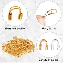 300入組18k鍍金黃銅鎖線保護環u形組件,用於耳環手鍊項鏈鎖線保護u形保護環線纜線保護環和盒子附件用於diy工藝耳環手鍊項鏈珠寶製作用品金色和銀色0.45*0.4cm - Wire Protectors U-shaped - 查看 4