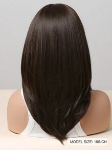 18 Inches Long Straight Dark Brown Layered Synthetic Hair Wigs With Bangs For Women Daily Party Use - Black - View 7