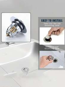 1个浴室水槽塞子，洗脸盆芯弹跳式排水过滤器，淋浴水槽过滤塞子，塞子，过滤器，适用于浴室水槽、洗脸盆，通过拦截毛发和碎屑防止堵塞，确保排水顺畅，易于安装，非常适合日常使用。 - 銀色 - 查看 6