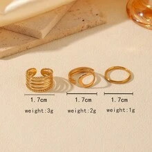 1set Women's Stainless Steel Gold-Tone Hollowed Out Line Design Ring Set (3pcs) - Yellow Gold - View 5