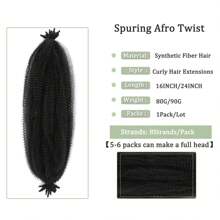 1 Pack Pre-Separated Springy Afro Twist Hair Suitable For Damaged Soft Locs Synthetic Marley Twist Braiding Hair (16,24 Inches, 1B) - Black - View 2