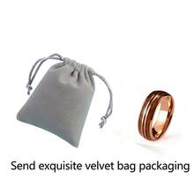 1pc 8mm Wide Rose Gold Plated Whiskey Barrel Wood Inlay Men's Tungsten Steel Ring, Us Size 7-13 - Rose Gold - View 7